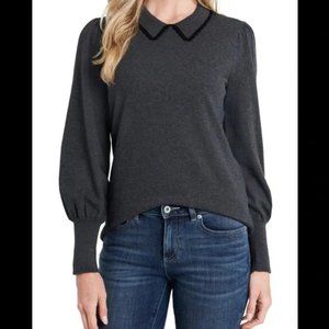 CeCe Woman Long Sleeve Collar Neck Gray Sweater Size; XS